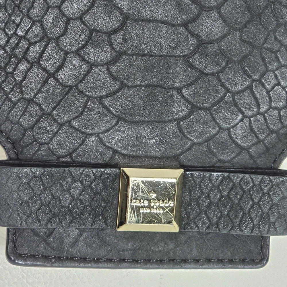 Kate Spade Cement Black Leather Shoulder Purse Chain Strap Magnetic Flap Closure